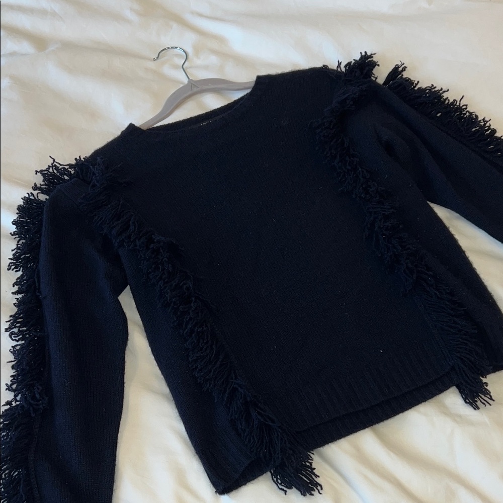 Aqua Navy Fringe Sweater